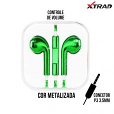 Fone de Ouvido P3 Earpod Controle de Volume e Microfone Metalizado Xtrad FH0066-M9 - Verde